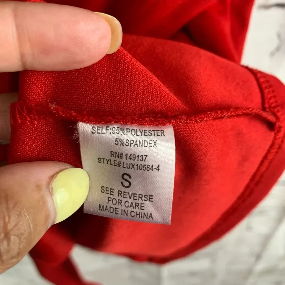 Favlux Red V-Neck Ruched Mini Dress Long Sleeve Size Small Y2K Cocktail Party - Picture 6 of 7